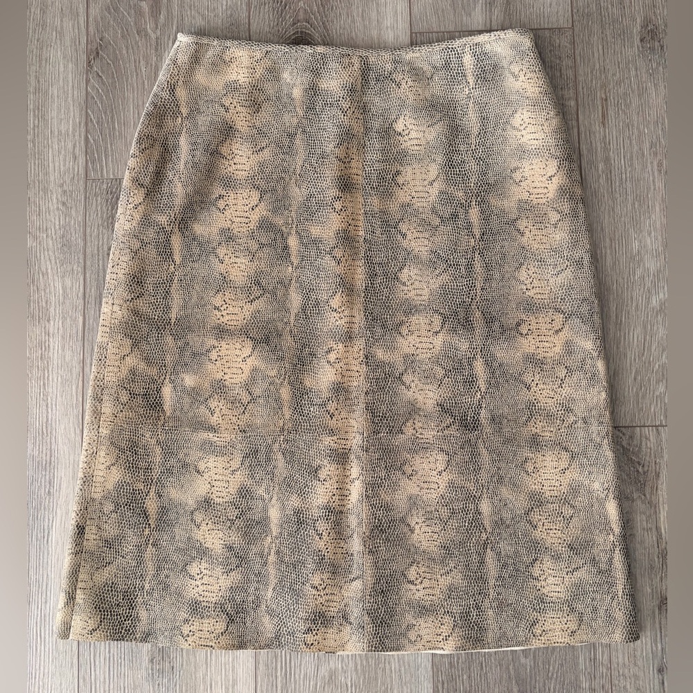 Joseph Beige and Gray Suede Snake Print Pencil Skirt